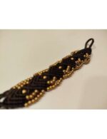 Pulsera de Macramé Beige con Perlas Doradas