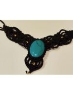 Collar Corto Macramé Negro - Piedra Central