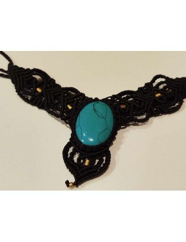 Collar Corto Macramé Negro - Piedra Central