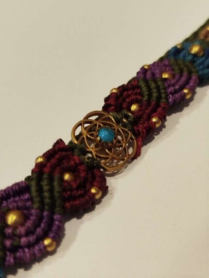 Pulsera de Macramé con Adorno Mandala y Piedra Turquesa