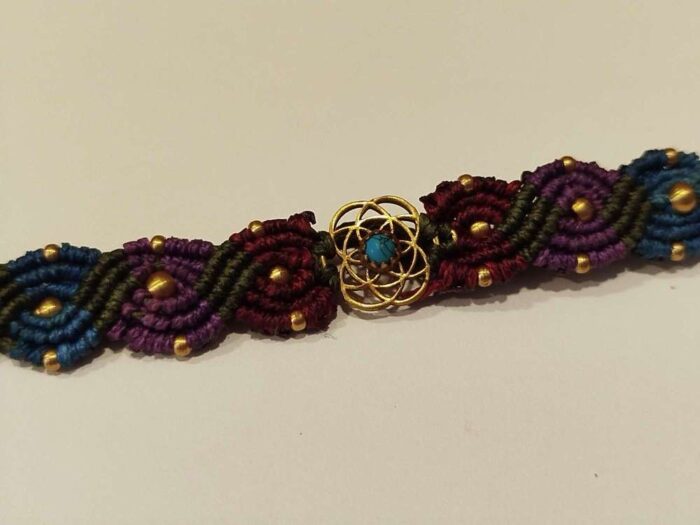 Pulsera de Macramé con Adorno Mandala y Piedra Turquesa