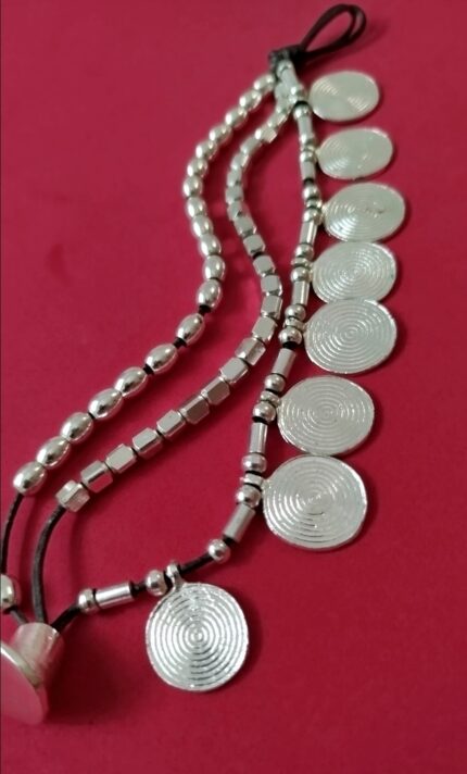 Brazalete Perlas y Medallas Baño Plata