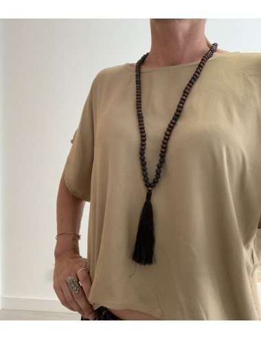 Collar Mala con Perlas y Madera