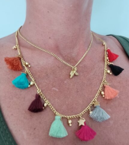 Collar Borlas Multicolores y Mosca