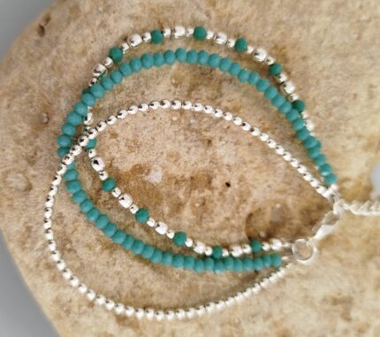 Pulsera Tres Hileras de Perlas Turquesa