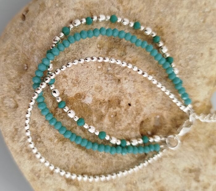 Pulsera Tres Hileras de Perlas Turquesa