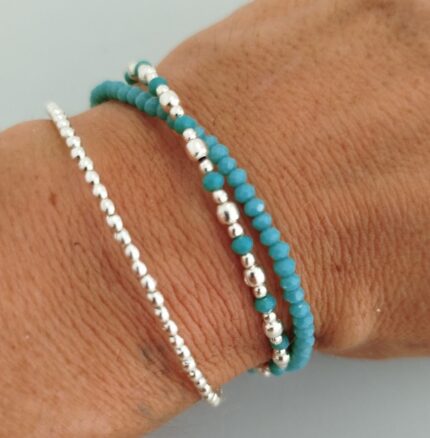 Pulsera Tres Hileras de Perlas Turquesa