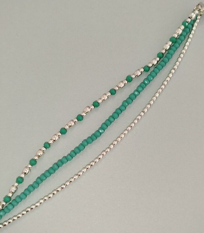 Pulsera Tres Hileras de Perlas Turquesa