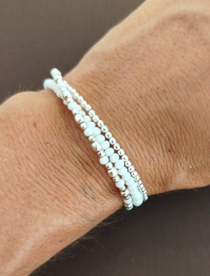 Pulsera Tres Hileras de Perlas Blanca