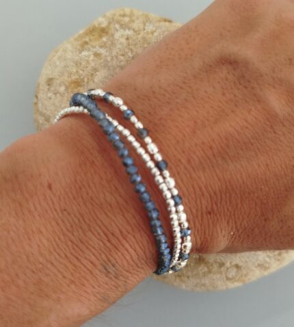 Pulsera Tres Hileras de Perlas Azul