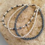 Pulsera Tres Hileras de Perlas Azul