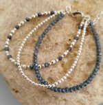 Pulsera Tres Hileras de Perlas Azul