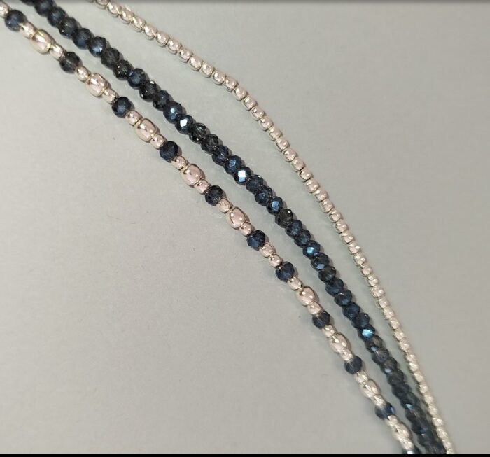 Pulsera Tres Hileras de Perlas Azul