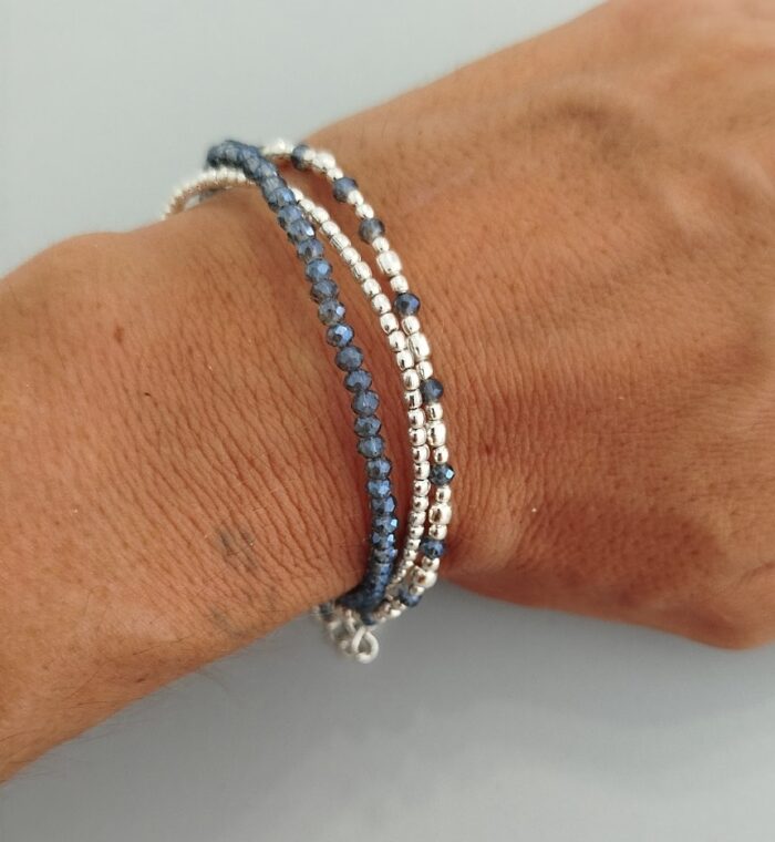 Pulsera Tres Hileras de Perlas Azul