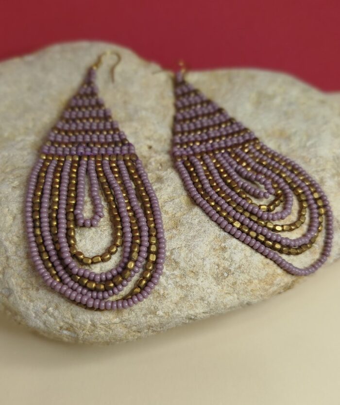 Pendientes Perlas Doradas y Violeta