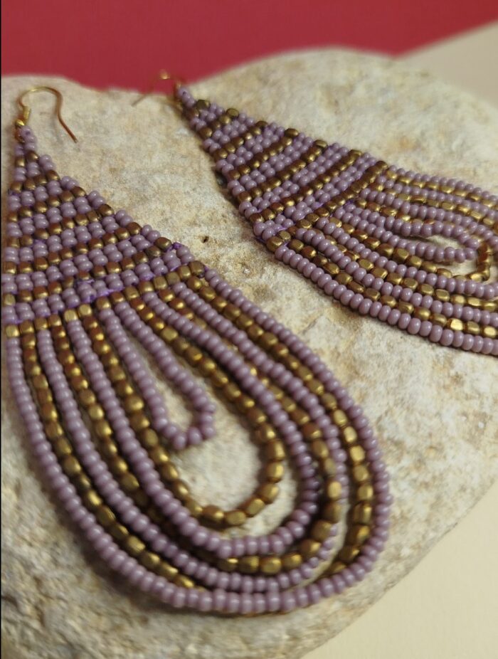 Pendientes Perlas Doradas y Violeta