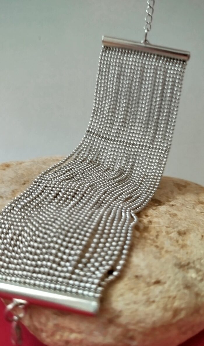 Pulsera Multicapa Cuentas Plateada