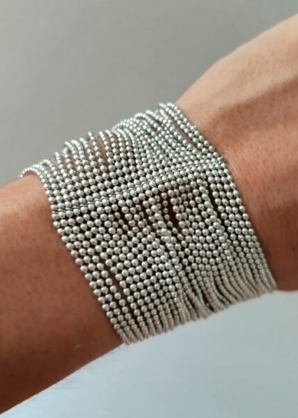 Pulsera Multicapa Cuentas Plateada