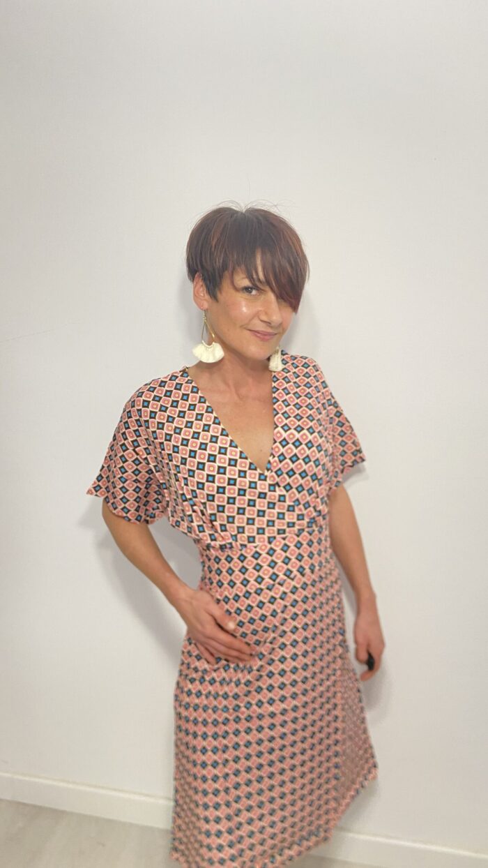 Vestido largo con lazo que se ata detrás de la espalda, escote en pico, elegante, bohochic