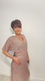 Vestido largo con lazo que se ata detrás de la espalda, escote en pico, elegante, bohochic