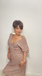 Vestido largo con lazo que se ata detrás de la espalda, escote en pico, elegante, bohochic