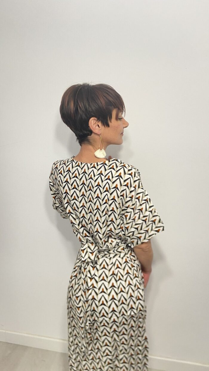 Vestido largo con lazo que se ata detrás de la espalda, escote en pico, elegante, bohochic