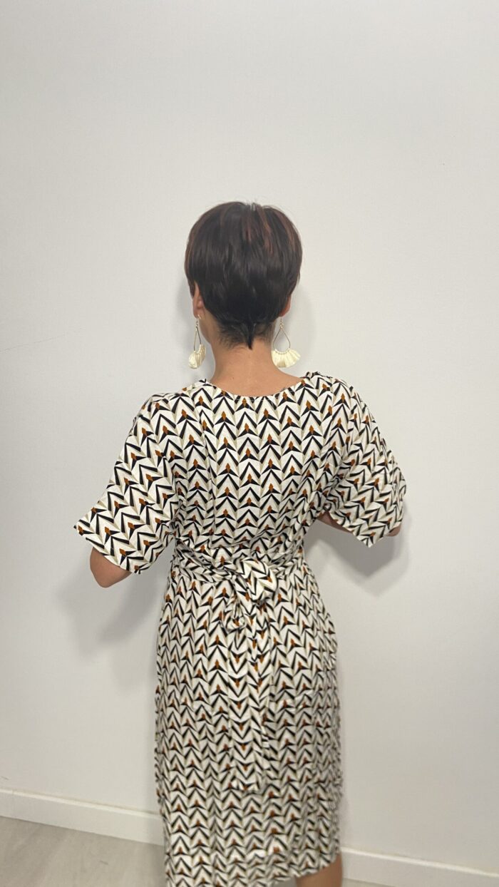 Vestido largo con lazo que se ata detrás de la espalda, escote en pico, elegante, bohochic