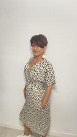Vestido largo con lazo que se ata detrás de la espalda, escote en pico, elegante, bohochic