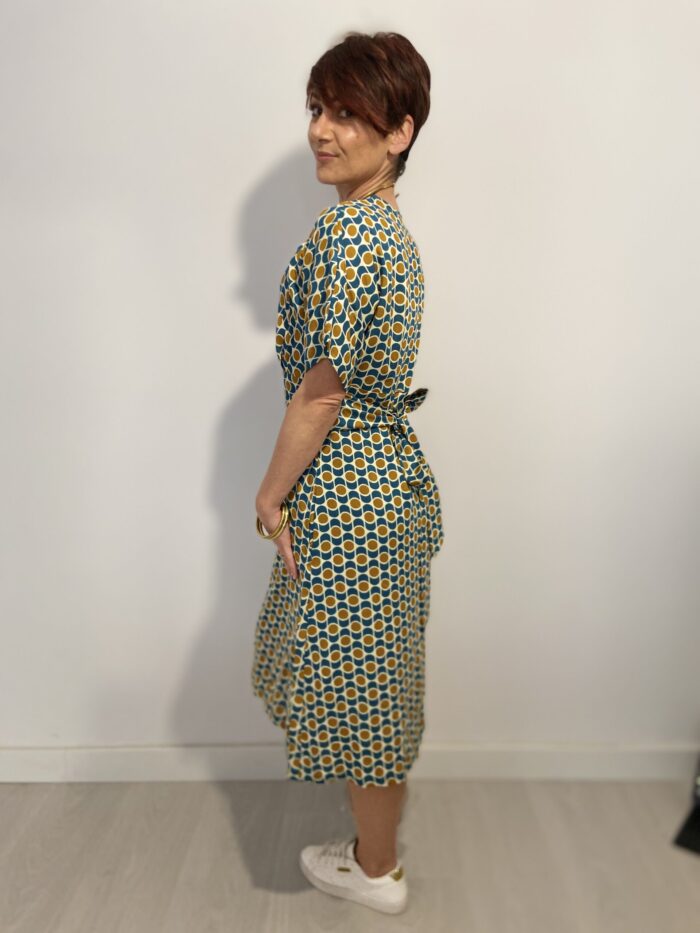 Vestido largo con lazo que se ata detrás de la espalda, escote en pico, elegante, bohochic