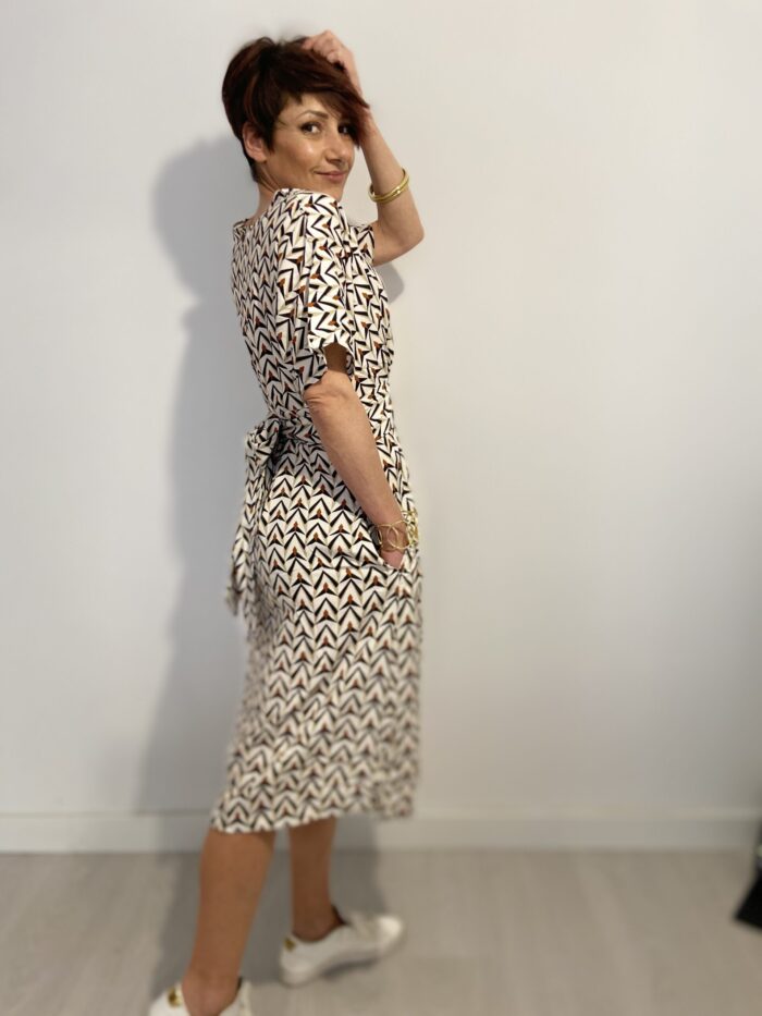 Vestido largo con lazo que se ata detrás de la espalda, escote en pico, elegante, bohochic