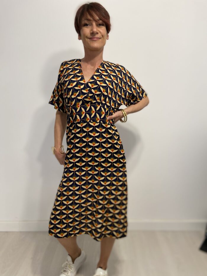 Vestido largo con lazo que se ata detrás de la espalda, escote en pico, elegante, bohochic