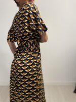 Vestido largo con lazo que se ata detrás de la espalda, escote en pico, elegante, bohochic