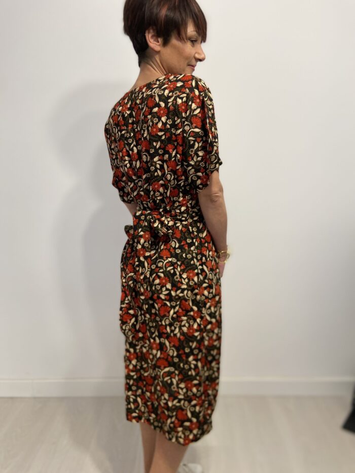 Vestido largo con lazo que se ata detrás de la espalda, escote en pico, elegante, bohochic