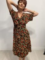 Vestido largo con lazo que se ata detrás de la espalda, escote en pico, elegante, bohochic
