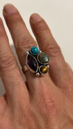 Anillo ajustable con piedras – Plata artesanal de India