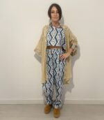 Conjunto de algodón artesanal con cardigan étnico